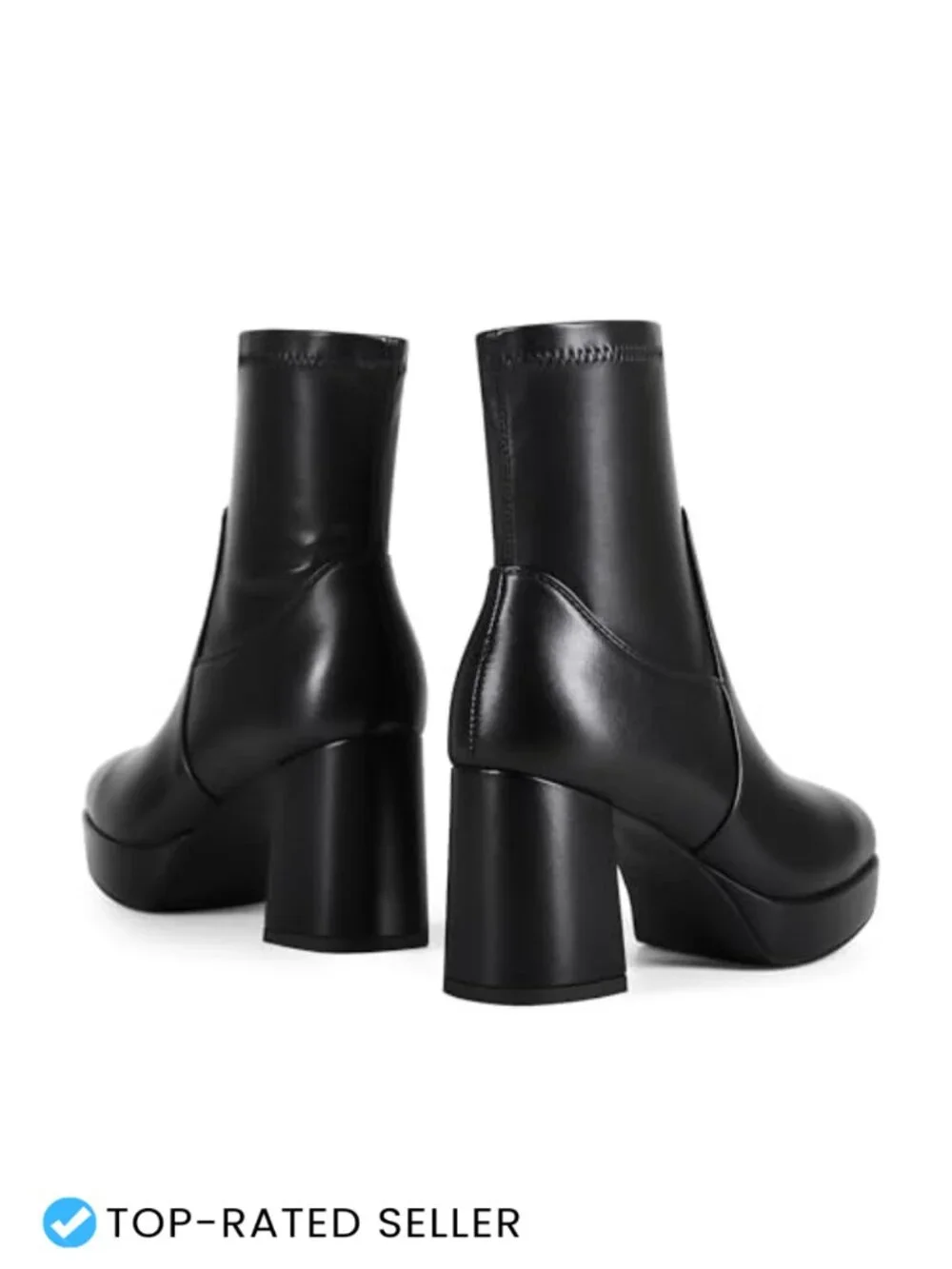 Women's Stretch Ankle Boots Platform Chunky Heel Square Toe Side Zipper Pu